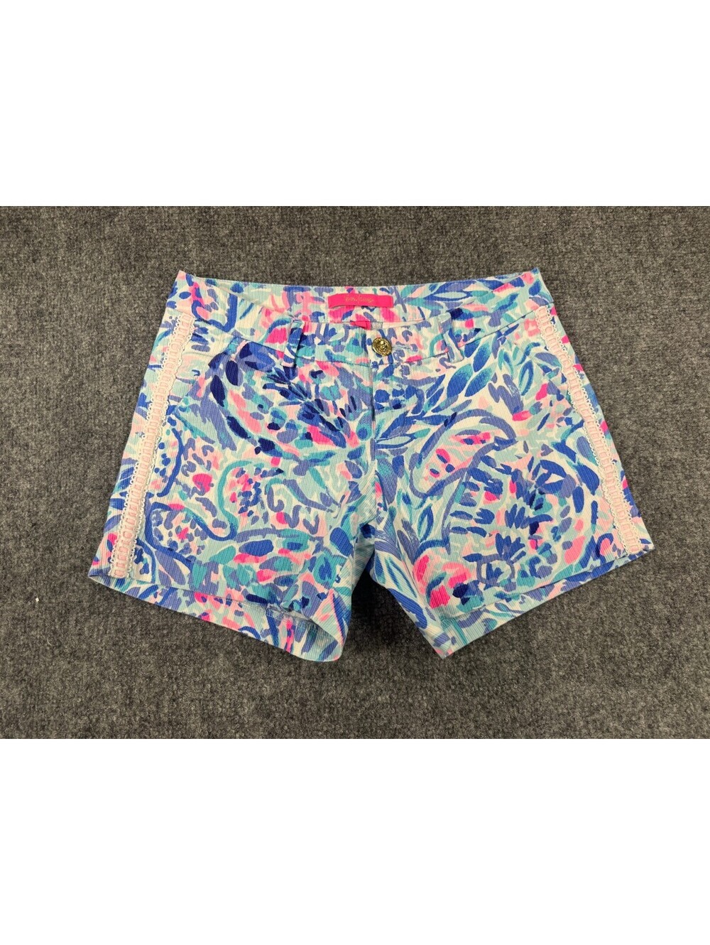 Lilly Pulitzer Chino Shorts Womens 0 Multi Coral Reef Print Cotton Slash Pockets